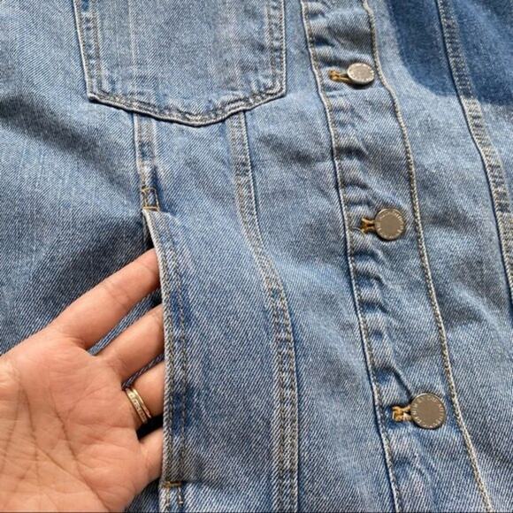 ZARA TRF Collarless Frayed Denim Jacket Size XS - Picture 9 of 14